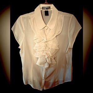 Pink Tartan Blouse Silk Button Down Rounded Collar & Ruffled Front New With Tags